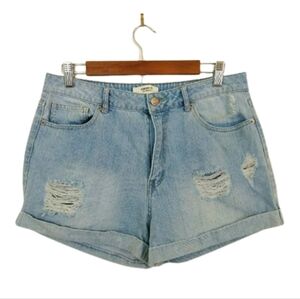 Forever 21 High-Wasted Distressed Cuffed Denim Blue Jean Casual Summer Shorts